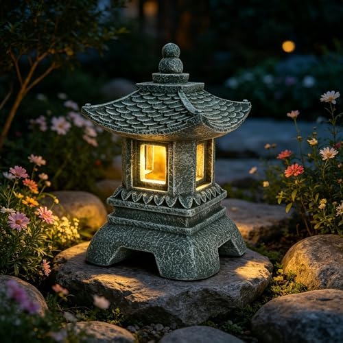 11.8 Inch Resin Zen Garden Statue Light, Solar Asian Pagoda Lantern Outdoor, LED Decorative Pathway Light for Patio Yard Lawn, Ideal for Oriental Garden Decor, Meditation Decor, Housewarming Gift - Image 6