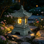 11.8 Inch Resin Zen Garden Statue Light, Solar Asian Pagoda Lantern Outdoor, LED Decorative Pathway Light for Patio Yard Lawn, Ideal for Oriental Garden Decor, Meditation Decor, Housewarming Gift - Image 6