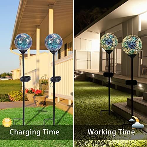 VCUTEKA Decorative Solar Garden Lights, 3.5" Mosaic Globe Stake 2 Pack - Image 2