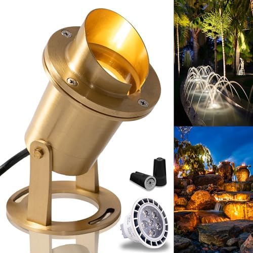 Waterproof Underwater Light 175 Solid Brass 7WMR16 LED Bulb Pond Submersible Waterfall Pool Fountain Light for Beautiful Bright Long Lasting Home Garden Patio Pool by MIKSolutions
