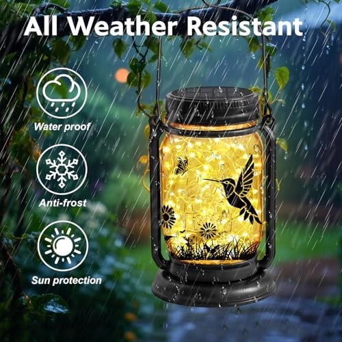 Hummingbird Solar Lanterns 3-in-1 Outdoor Waterproof - Birthday Gifts for Women Mom Christmas, Mason Jar Hanging Lanterns with Stake, Garden Decor Lights for Patio Yard Balcony Decorations, 2 Pack - Image 5