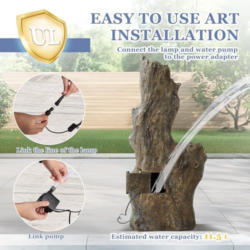 Grepatio Outdoor 6 Tier Cascading Water Fountain, 40" H Water Feature Fountain with 5 LED Lights, Large Outdoor Water Fountain with Realistic Tree Trunk Look for Garden Patio Backyard - Image 5