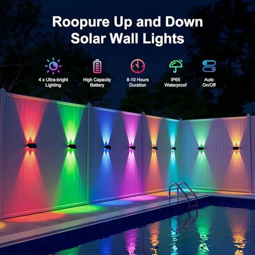 12 Pack RGB Solar Up and Down Wall Lights Color Changing Outdoor - Image 2