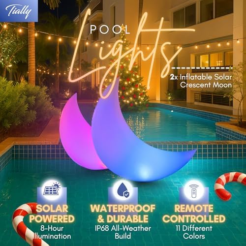 TIALLY Floating Pool Lights - Large Solar Powered Crescent Moons (2 Pack) - Image 2