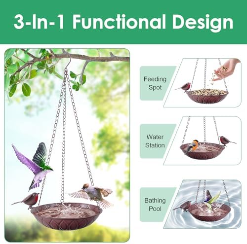 2 Pack Hanging Bird Bath for Outdoors, Metal Birds Feeder & Water Bowl - Image 4