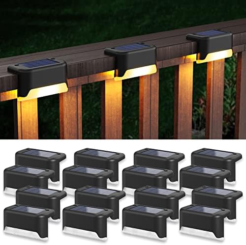 APONUO Solar Step Deck Fence Lights, Outdoor Waterproof Led, 1.77x3.14x1.73in, Black, Warm White, 16 Pcs, Path, Light, for Patio, Stairs, Garden Pathway, Step and Fences by APONUO