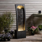 Bumilgar Indoor Water Fountain Curved Faux Slate Outdoor Waterfall Fountains Floor Standing Tiered Rock with LED Lights and Pump for Garden, Backyard, Deck, Patio, Porch and Home Art Decor by Bumilgar