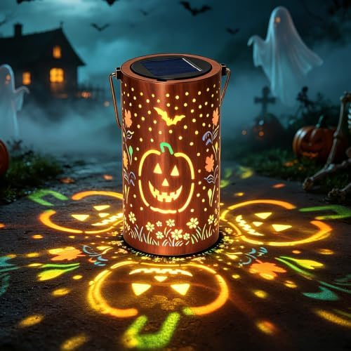 Halloween Decorations Outdoor, Waterproof Solar Pumpkin Lanterns, Hanging Solar Lights Metal Garden Decor for Halloween Party Yard Patio Backyard Porch by yulloyello