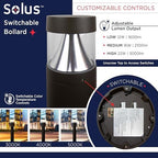 Solus Round Tunable LED Bollard – Switchable Wattage (12W–22W), 1600–3000 Lumens – Adjustable CCT 3000K/4000K/5000K – Black or Bronze Path Light (Black, Round / 4 Pack) - Image 3