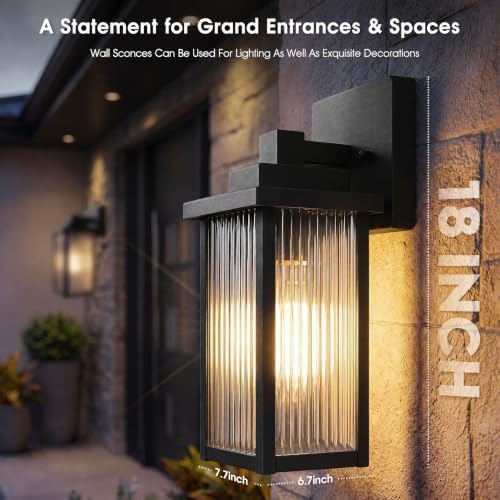 18" Matte Black Outdoor Wall Light, All-Metal Frame Porch Light - Image 3
