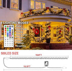 164 FT 500 LED Halloween Lights Outdoor , Waterproof RGB String Lights with Remote Control& Timer Function, 24 Colors Changing Fairy Lights for Indoor Outdoor Room Wall Christmas Tree Party Decoration - Image 3