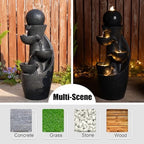 Glitzhome Outdoor Water Fountain with LED Light & Pump, Modern 5-Tier Bowl and Sphere Polyresin Outdoor Fountain, 33.5" Cascading Waterfall Fountain Water Feature for Porch Deck Patio Backyard Decor - Image 4