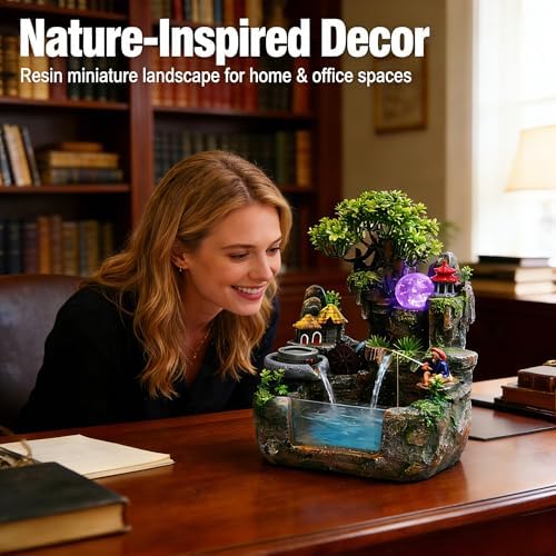 Tabletop Water Fountain Indoor Rockery Waterfall LED Light Atomizer Decor - Image 5