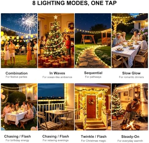Solar Rope Lights Outdoor Waterproof, 66FT 200 LED Solar String Lights with 8 Lighting Modes,Trampoline Lights, Solar Patio Light for Garden Fence Backyard Deck Porch Pool Tree Christmas Decor - Image 6