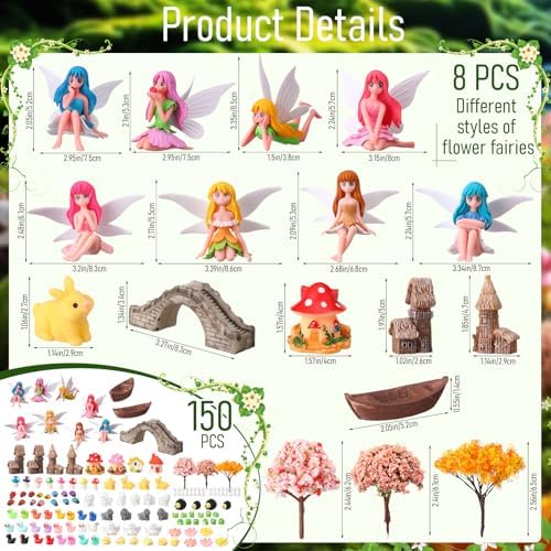 Seenelling 150 Pcs Fairy Garden Accessories Miniatures Figures Kit Micro Landscape Resin Mushroom Animals Fake Pond Lawn Bridge Garden Decoration - Image 3