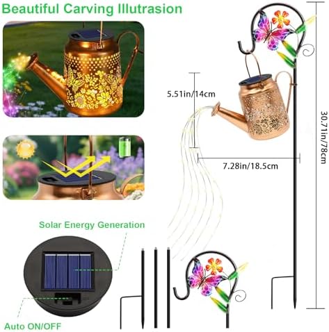 Butterfly Solar Lights Outdoor Solar Watering Can Lights with Shepherd Hook - Image 3