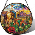 9.84 Inch Stained Glass Window Hanging Desert Cowboy Journey Suncatcher for Doors Garden Patio Sun Catchers Decor Mother's Day Father's Day Birthday for Women Men Mom Nana Friend by Unknown
