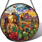 9.84 Inch Stained Glass Window Hanging Desert Cowboy Journey Suncatcher for Doors Garden Patio Sun Catchers Decor Mother's Day Father's Day Birthday for Women Men Mom Nana Friend by Unknown