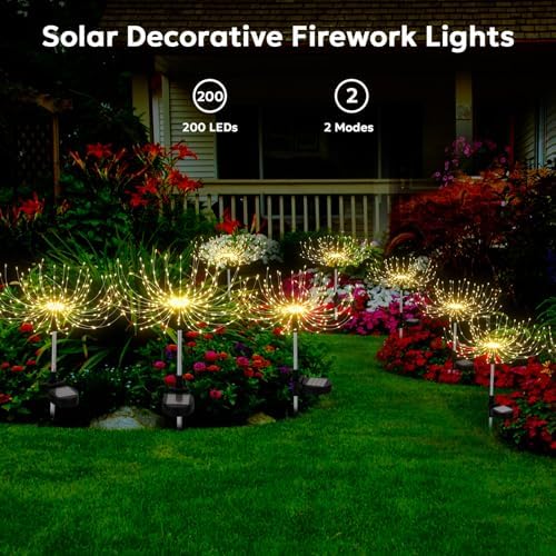 Solar Outdoor Lights Outdoor Waterproof 200 LED Firework Light Solar Powered Sparkles Landscape Fairy Light Outside Decorations Lights for Yard Patio Pathway Lawn Party Decoration, 8 Pack - Image 2