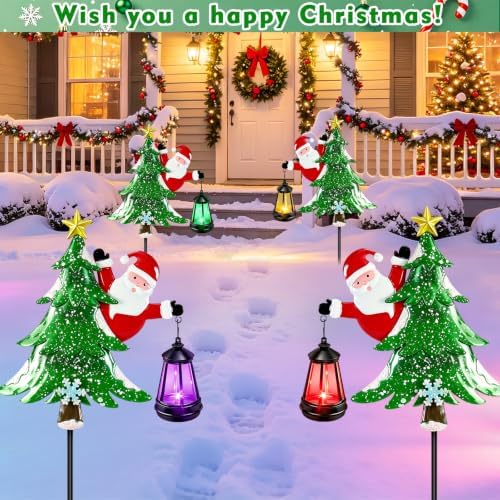 2 Packs Metal Solar Christmas Tree Santa Claus Garden Stakes Solar Lights - Image 4
