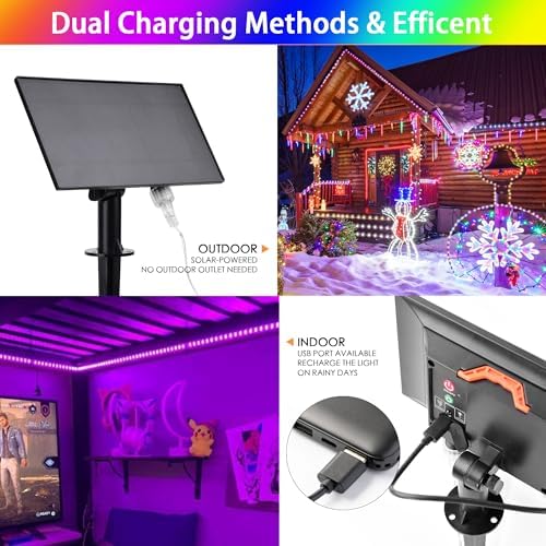 99FT Solar Rope Lights Outdoor Waterproof LED String Lights Color Changing - Image 6