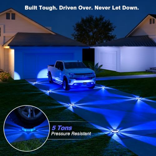 YiLaie Blue Solar Driveway Lights Outdoor IP68 Waterproof 12 Pack Led Dock - Image 5