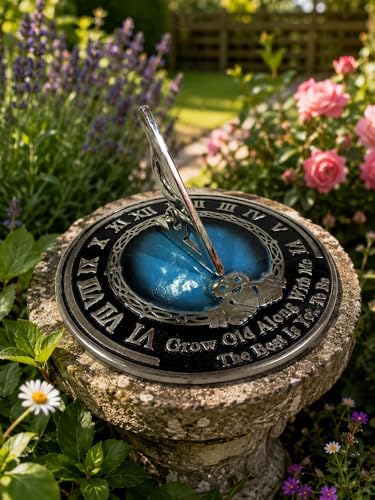 Tuezy Engraved Garden Sundial with Grow Old with Me Romantic Quote - Image 2