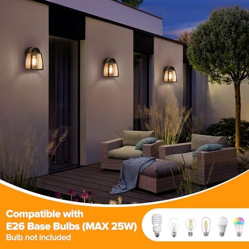 LUTEC Outdoor Wall Light Fixtures, Exterior Waterproof Wall Lantern with Clear Glass Shade, Aluminum Modern Matte Black Porch Sconce Outdoor Lighting for Garage Entryway Yard - Image 6