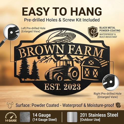 Custom Farmhouse Metal Sign | Personalized Last Name & Established Date Farm Scene Wall Art | Metal Farm Wall Art & Garden Decor | Unique Farmer Gift, Housewarming, or Ranch Decoration - Image 5