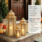 Vela Lanterns Decorative Outdoor & Indoor Tall Floor Candle Holders, Gold - Image 3