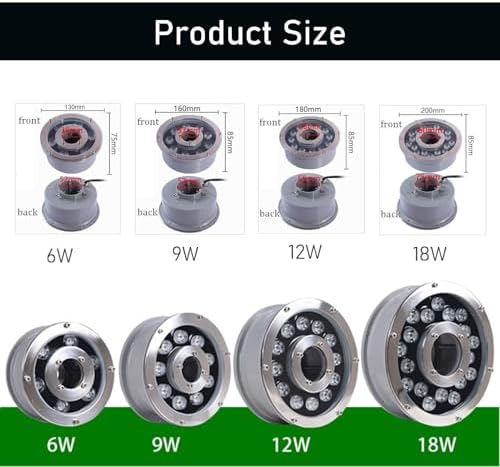 LED Ring Fountain Light - Submersible Underwater Pond Lights, IP68 Waterproof Stainless Steel Colored Spotlight, AC12V-24V Middle Hole Pool Lights, For Fountains/Landscape Illumination(15W(ac12v)) - Image 2