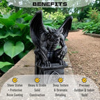OLOMA Gothic Gargoyle Concrete Garden Statue Mythic Creature Sculpture Outdoor Yard Decor Handmade Guardian Figurine Patio Lawn Ornament Fantasy Architectural Accent Halloween Decor - Image 3