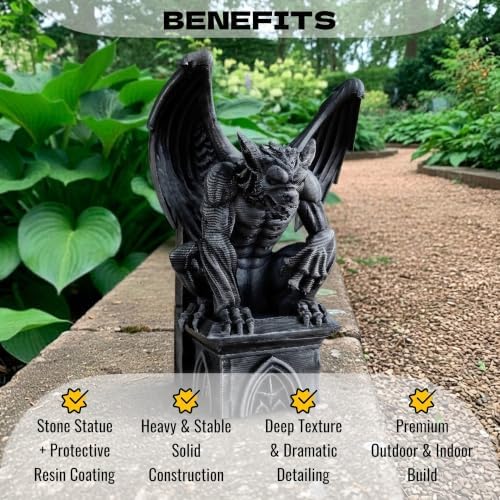 OLOMA Gothic Gargoyle Concrete Garden Statue Mythic Creature Sculpture Outdoor Yard Decor Handmade Guardian Figurine Patio Lawn Ornament Fantasy Architectural Accent Halloween Decor - Image 3