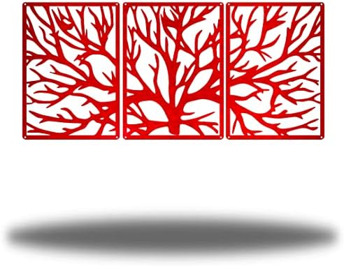 Riverside Designs 3 Panel Tree | Large Metal Art Sectioned Steel Decor | Made In USA | Multiple Sizes and Colors (Red, 18") by Allyoursteeld%C3%A9corneeds