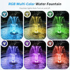 Anfraer Floating Pond Fountain with LED Lights, 650GPH RGB Floating Fountain with 3 Spray Modes, Pond Pump with 27FT Power Cord & 65.6FT Mooring Line for Pond Garden Fish Tank - Image 2