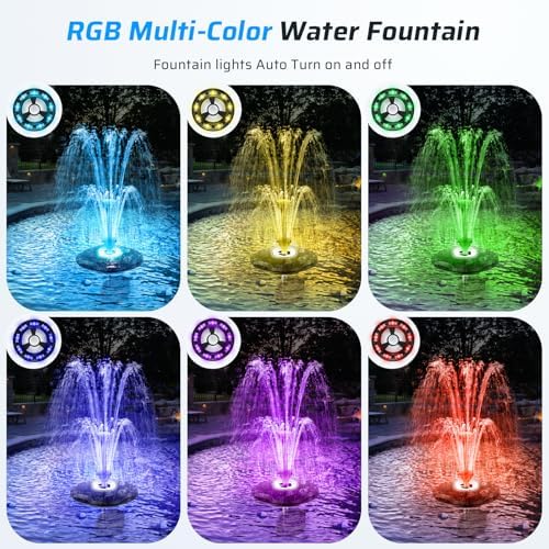Anfraer Floating Pond Fountain with LED Lights, 650GPH RGB Floating Fountain with 3 Spray Modes, Pond Pump with 27FT Power Cord & 65.6FT Mooring Line for Pond Garden Fish Tank - Image 2