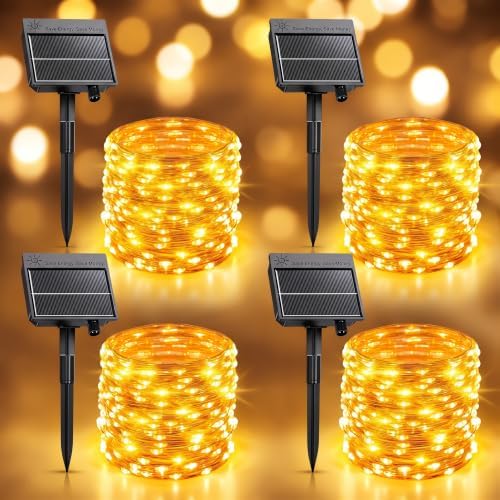 Brightown 4 Pack Solar Fairy Lights Outdoor, Total 132FT 400LED, Warm White by Brightown