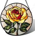 Yellow Rose Stained Glass Window Hanging Suncatcher Gifts for Women 12" by amderven