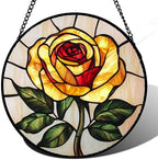 Yellow Rose Stained Glass Window Hanging Suncatcher Gifts for Women 12" by amderven