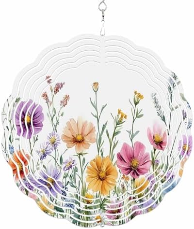 Wind Spinners for Yard Garden, Country Flower Leaf Watercolor Plant 3D Stainless Steel Round Hanging Spinners Indoor Outdoor Kinetic Yard Art,12 Inch, Wildflower Floral - Image 6
