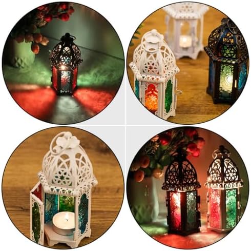 2pcs Iron Glass Candle Lantern Set, Decorative Holder Moroccan Style - Image 4