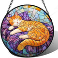 Sleeping Orange Cat Stained Glass Window Hanging Suncatcher Gifts 9.8" by amderven