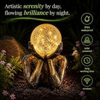 Solar Garden Statue with Crackle Glass Gazing Ball, Outdoor Warm LED Decor - Image 2