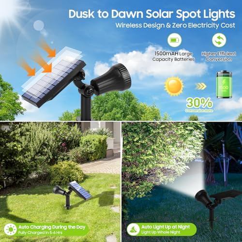 800 Lumens Solar Powered Spot Lights Outdoor (Daylight White, 6-Pack) - Image 6