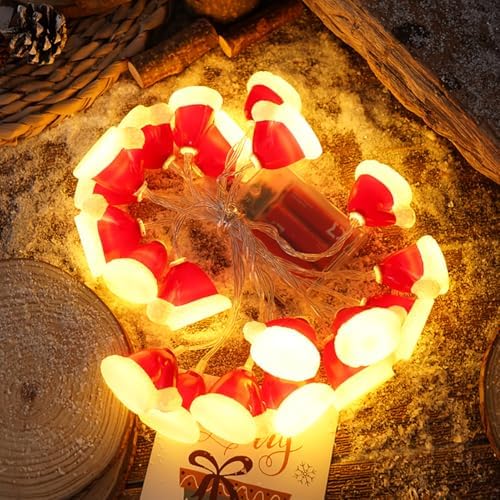 CAKERS Christmas Decor String Lights|Creative Cute Novelty Fairy Lights|Hanging Copper Wire Lights|Night Lights for Birthday Party Xmas Tree Decor,Christmas Hat,5m(16.4ft)-20LED-Solar - Image 4