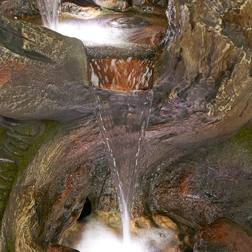 Alpine Corporation WIN1546 Outdoor Floor Rock/Tree Trunk Fountain w/LED Lights, Cascading Garden Water Fountain, 39" H, Gray - Image 4