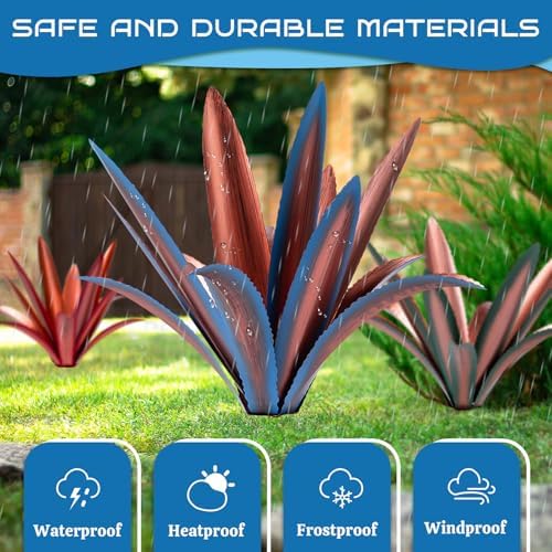Large Tequila Rustic Sculpture, Rustic Metal Agave Plants for Outdoor Patio Yard Mexican Plant Garden， Agave Outdoor Lawn Ornaments Yard Stakes (Blue1pc) - Image 4