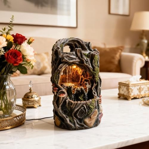 MAOCHI Tabletop Water Fountain, Home Décor Soothing Sound Machine with Automatic Pump, Nature Tree Stump Resin and for Indoor Zen Relaxation for Office, Living Room, or Bedroom Décor by MAOCHI