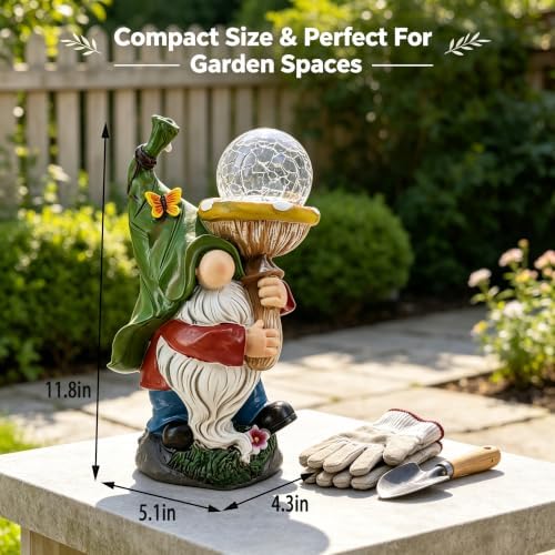 Solar Lights Outdoor Gnome Mushroom, Crackle Glass Statue, Garden Decor - Image 3