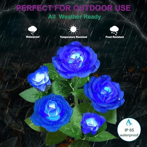 Solar Flower Lights Outdoor - Upgraded New Material Two Modes Realistic LED Solar Powered Waterproof Lights with 5 Roses, Solar Decorative Stake Lights for Garden (Multicolor, 4 Pack) - Image 6